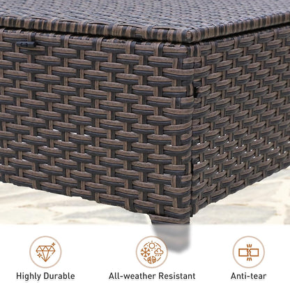 Canyon Ridge Wicker Outdoor Ottomans Set of 2, Patio Ottoman Foot Rest for Couch with Removable Cushions for Patio, Deck, Backyard and Poolside, Brown/Blue