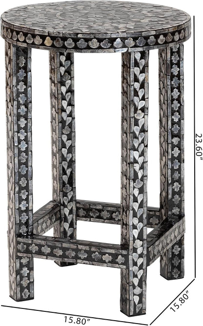 bali & pari Elara Coastal Black and White Mother of Pearl Capiz Shell End Table