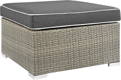 Modway Repose Wicker Rattan Outdoor Patio Ottoman wth Cushions in Light Gray Charcoal