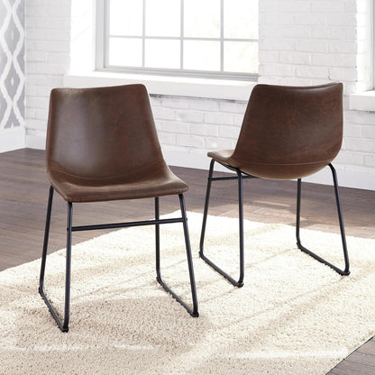 Signature Design by Ashley Centiar Mid-Century Dining Chair Set of 2, Brown | Contoured faux leather bucket seats, Matte black tubular metal base, Optimized for compact kitchen and eat-in spaces