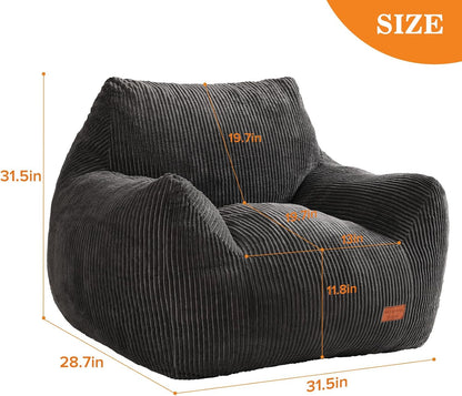 Big Bean Bag Chair for Adults, Ultra Soft BeanBag for Living Room | Stuffed BeanBag Chair with Armrests for Napping, Gaming, Vacuum-Compressed for Easy Gifting, 48 Hours to Fluffs Up, Dark Gray