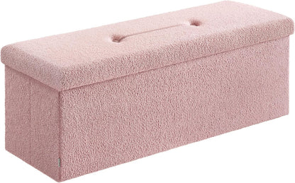 SONGMICS Large Folding Storage Ottoman Bench, 15 x 43 x 15 Inches | Foot Rest Stool, Load up to 660 lb, Jelly Pink, MINOTA Collection ULSF097R01