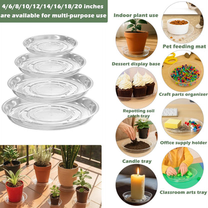 20 Packs 6 Inches Small Clear Plant Saucers for Indoor Outdoor Use Heavy Duty Plastic Plant Trays for Planter Bulk Flower Pot Drip Trays to Catch Water, 4 to 20 Inch
