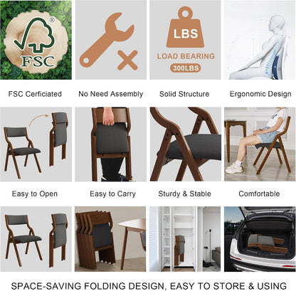 Folding Upholstered Dining Chairs 2-Piece Set,Ready to go. | Upholstered with padded seat and backrest, Solid Wood legs, Modern Side Chair, No Assembly Required,Foldable & Space-Saving