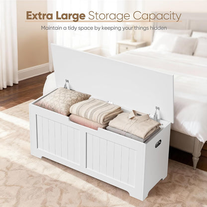 SUPER DEAL Storage Chest, 39 inches Chest Box Organizer with 2 Safety Hinges, Wooden Entryway Shoe Organizer Storage Bench, White