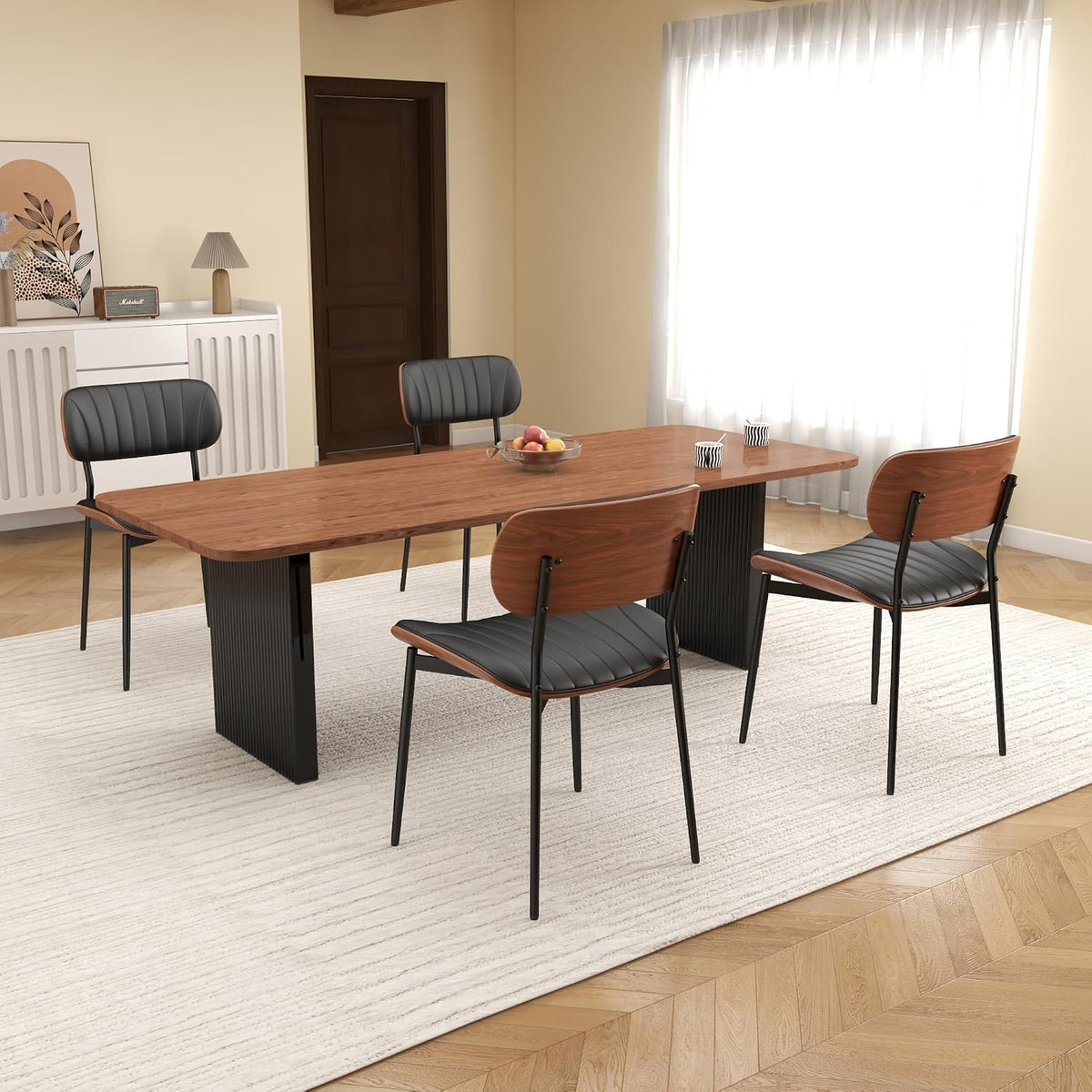 Modern Dining Chairs Set of 4,Upholstered PU Leather Kitchen Chairs,Black