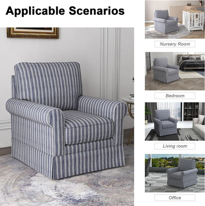 INZOY Swivel Accent Chair Set of 2, Mid Century Modern Reading Chair, Upholstered Swivel Square Chair for Living Room Bedroom Small Spaces, Fully Assembled, Blue Stripe