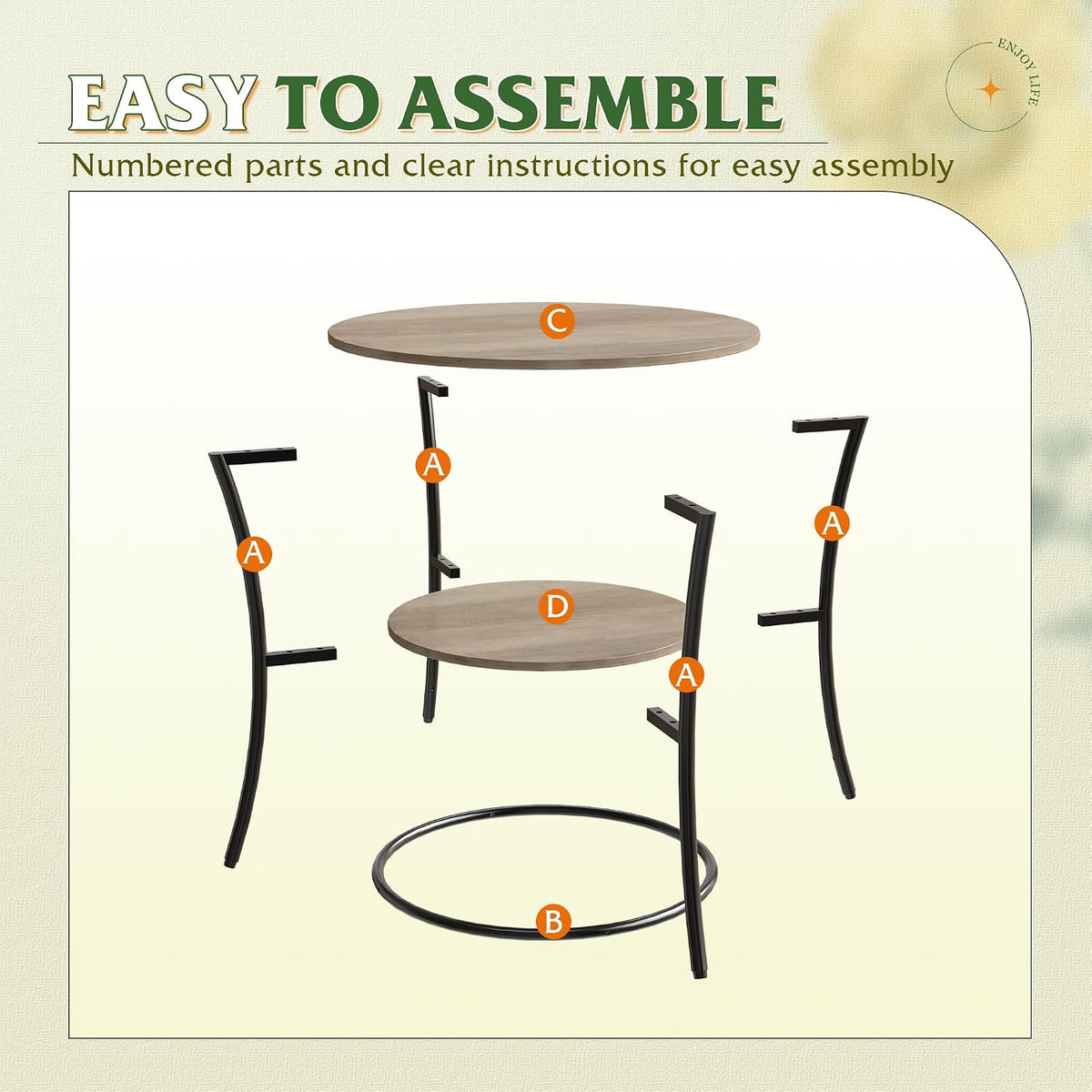 WLIVE Side Table, Round End Table with 2 Storage Shelves for Living Room, Bedroom, Nightstand with Steel Frame for Small Spaces, Accent Coffee Table, Light Grey
