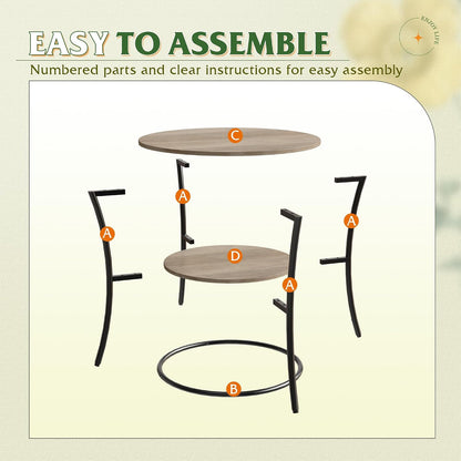 WLIVE Side Table, Round End Table with 2 Storage Shelves for Living Room, Bedroom, Nightstand with Steel Frame for Small Spaces, Accent Coffee Table, Light Grey