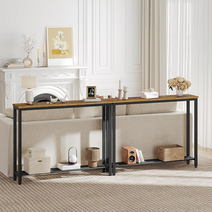 YATINEY Narrow Console Table, 2-Tier Small Sofa Table, 39.4" Thin Entryway Behind Couch Table with Shelves, Industrial Hallway Table, for Living Room, Foyer, Rustic Brown and Black CT25BR