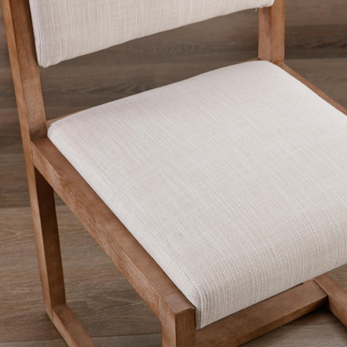 DUOMAY Mid-Century Linen Dining Chairs Set of 2, Beige | Modern Upholstered Seat With Sturdy Wood Legs Comfortable Side Chairs For Kitchen Dining Room And Living Area