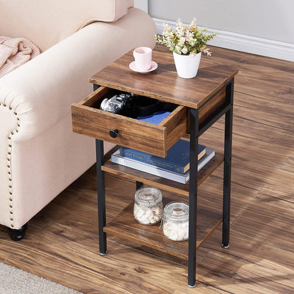 VECELO Tall End Table Set of 2,Nightstand with Drawer and Adjustable Storage Shelf,27.6 inch Side Table for Living Room/Bedroom/Entryway Small Spaces