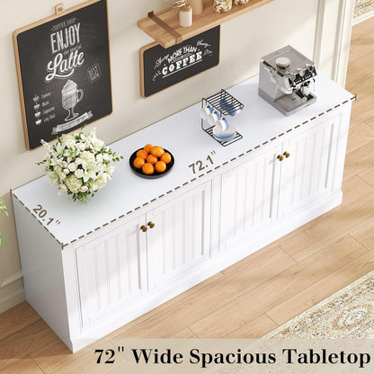 AMERLIFE 72" Farmhouse Sideboard Buffet Cabinet with Barn Doors, Storage Console Table with Adjustable Shelves, Coffee Bar/TV Stand for Living Room, Kitchen, Entryway, White