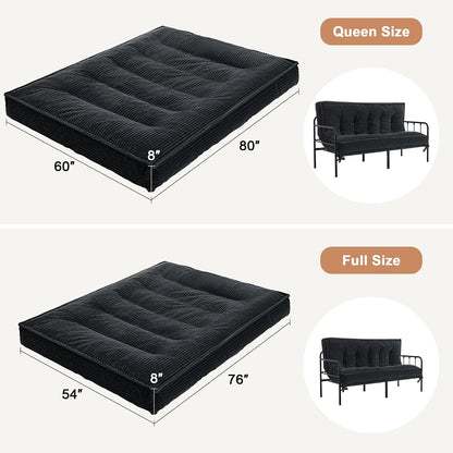 Futon Mattress Queen Size 8",Foldable Floor Mattress (Frame Not Included) | Futon Sofa Bed Thick High Density Shredded Foam,Medium Firm Japanese Style Sleeping Pad for Guest Bedroom Living,Black