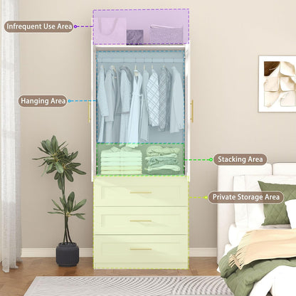White Armoire Wardrobe Closet: 75" Large Wardrobe Closet with 6 Drawers, Bedroom Armoires with 4 Doors, Wooden Tall Closets Cabinet for Hanging Clothes (63")