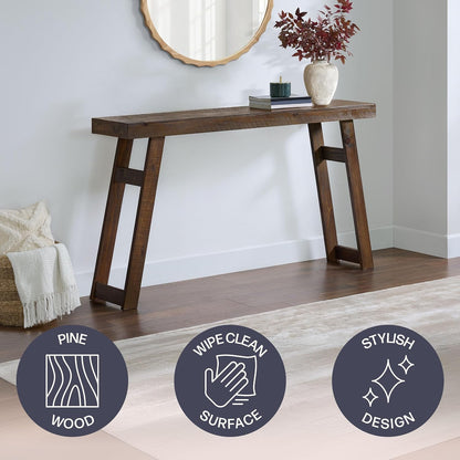 Alaterre Furniture Lawas Solid Wood Console Table, Brown, 56”x12”x32” | Modern Farmhouse Entryway Table, Easy Assembly Living Room Furniture for Behind the Couch, Entryway, or Hallway