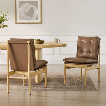 CHITA Dining Chairs Set of 2, Mid Century Modern Upholstered Kitchen Chairs with FSC-Certified Rubberwood Legs & Padded Seats,Saddle Brown