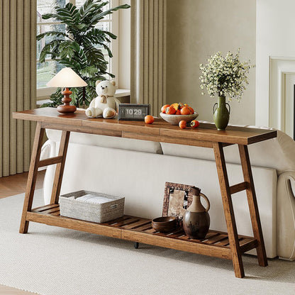 ChooChoo 70.9 Inch Long Console Tables for Entryway, Hallway Table, 2-Tier | Narrow Sofa Table, Behind Couch Table for Living Room, Walnut