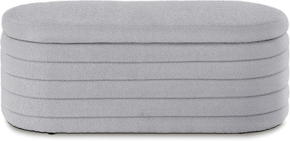 Storage Ottoman Bench End of Bed for Bedroom, Boucle Upholstered Entryway Shoe Seat Bench with Storage, Sherpa Modern Cute Padded Blanket Chest Stool Foot Rest for Living Room (Light Gray)