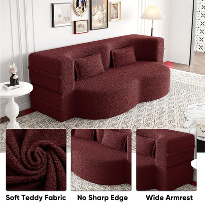 JOYBASE 78in Sofa Couch Convertible Oversized Cloud Loveseat Minimalist Sleeper Sofa Bed for Living Room, Apartment, Office, No Assembly Required (Wine Red)
