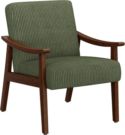 Yaheetech Accent Chairs, Mid-Century Corduroy Fabric Armchairs, Dark Green | Corduroy Chair with Solid Wood Legs, Cozy Reading Leisure Chair for Living Room, Bedroom, Waiting Room