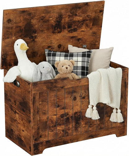 SUPER DEAL Storage Chest, 30 inches Chest Box Organizer with 2 Safety Hinges, Wooden Entryway Storage Bench, Rustic Brown