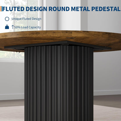 GarveeHome 47" Round Dining Table for 4-6 People, Dining Room Table with Sturdy Waveform Metal Pedestal Base, Farmhouse Circle Kitchen Table for Dining Room, Kitchen