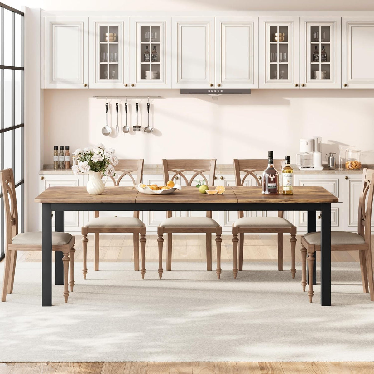 GarveeHome Industrial Dining Table for 6-8 People, 78.7" Long Kitchen Table with Sturdy Metal Frame & Seats 6 Rectangular Counter for Dinner, Kitchen, Office Desk (Only Table)