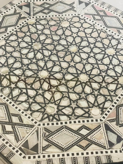 Morrocan Table Design Mother of Pearl Inlaid,Arabic Side Corner cofee Table for Living Room (Classic B)