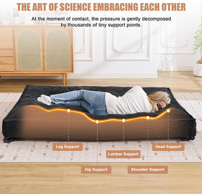 Futon Mattress Queen Size 8",Foldable Floor Mattress (Frame Not Included) | Futon Sofa Bed Thick High Density Shredded Foam,Medium Firm Japanese Style Sleeping Pad for Guest Bedroom Living,Black