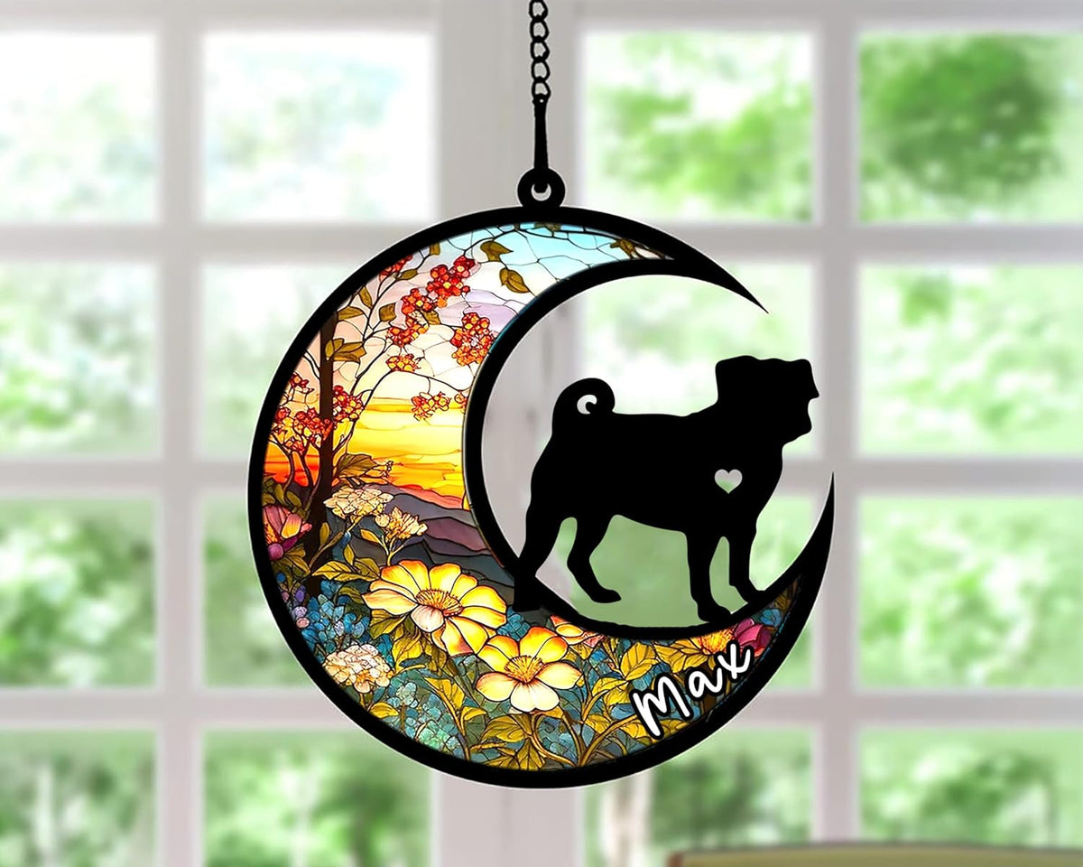 Personalized Dog Memorial, Custom Name Pug Dog Christmas Ornament with Name, Custom Breeds, Pet Loss Light Catcher, Gifts for Lovers Loss of Pet Sympathy on Mothers Day Christmas