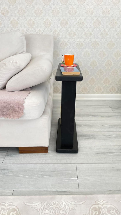 Very Narrow 7 inch Wide Side Table for Small Apartment Between Chairs, Skinny Table for Recliner, Couch, Chairs, Thin Slim End Table for Living Room, Bedroom, Drinks (Black)