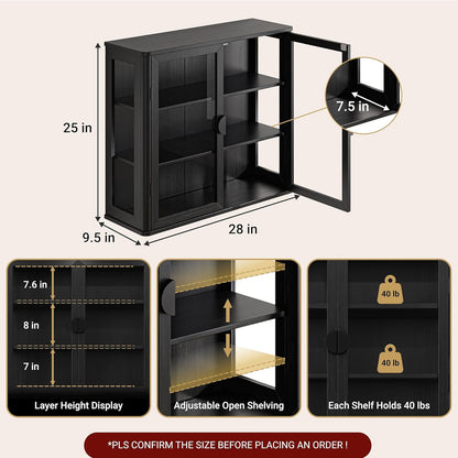 FIMELLO 28’’W Wall Cabinet with Tempered Glass Doors, Bathroom Cabinet Wall Mount, Kitchen Wall Cabinet, Floating Cabinet for Bathroom, Wall Mount Salon Station for Barber, Beauty, Black