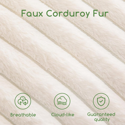 HIGOGOGO Round Stuffed Pouf Ottoman, Stripe Faux Fur Poufs with Foam Chunk Filling, Furry and Fluffy Pouf Foot Stool Storage Ottoman, 20 X 15 Floor Poufs Foot Rest for Living Room, Beige
