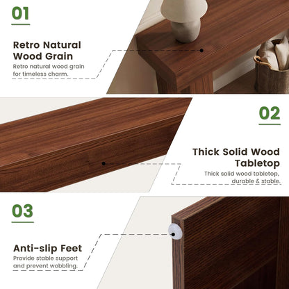 47" Narrow Console Table with Socket & Sensor Light, Farmhouse Entryway Table, Behind Couch Table, Hallway/Living Room/Couch Armrest Table, Dark Walnut