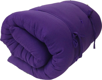 D&D Futon Furniture Queen Size Traditional Japanese Floor Rolling Mattresses, Cotton Batting/Foam/Polyester Batting, Shikifuton, Tatami, Mat 80 x 60 x 3 Thick, Purple