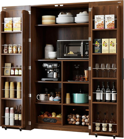 62.8''H Tall Kitchen Pantry Cabinet, Freestanding Buffet Cupboards Sideboard with Doors & Door Shelves, Farmhouse Storage Pantry for Kitchen Living Room Dinning Room, Walnut