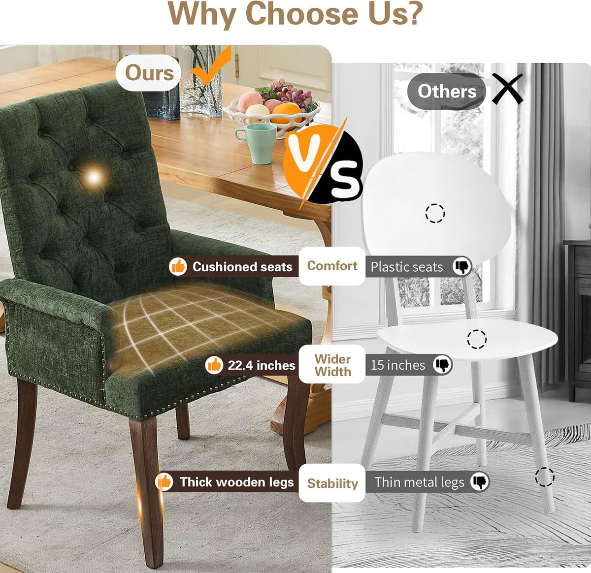 cinkehome Set of 6 Upholstered Dining Chairs, Dining Room Kitchen Chair with Armrest and Solid Wood Leg, Mid Century Modern Side Chairs (Olive Green, Chenille)