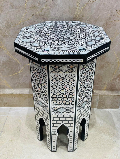 Morrocan Table Design Mother of Pearl Inlaid,Arabic Side Corner cofee Table for Living Room (Classic A)