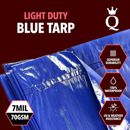QUEEN OF TARPS | 6x8 Light Duty Tarp Waterproof, 70 GSM is 7 MIL, UV/Tear Resistant Tarp, Camping, Outdoor Furniture, Car, Tents, Painting, Firewood Protection | 6x8, Light Duty