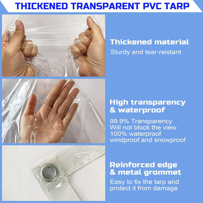 Clear Tarp 6 x10FT, 20 Mil Clear Vinyl Tarp, Small Cover Plastic Sheeting with Grommets, Double-Stitched Reinforced Edges, Heavy Duty Tarps Waterproof and Tearproof