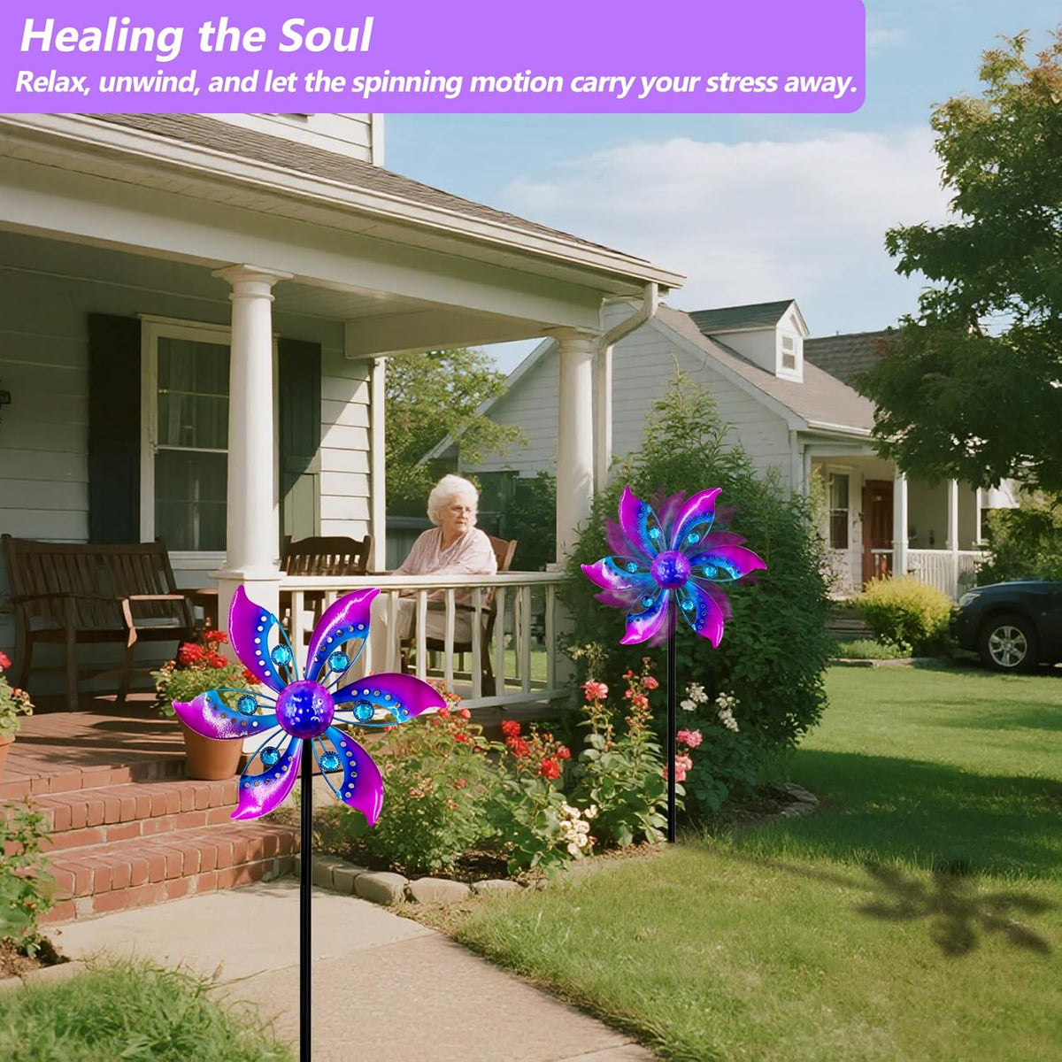 Wind Spinners Outdoor Metal, 10.63" W*37" H Pinwheels for Yard and Garden Decor, Kinetic Wind Sculpture Spinner Yard Art (Purple)
