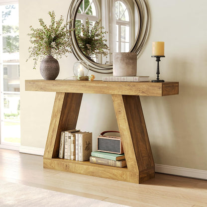 LITTLE TREE 55-Inch Sofa Table with Storage, Farmhouse Console Table for Home, Rectangular Wooden Entryway Furniture for Living Room, Bedroom, Office, Hallway, Oak