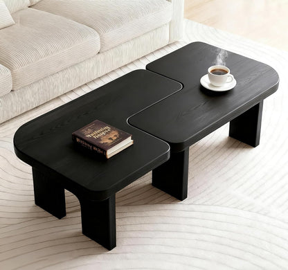 53.15" Antique Black Wood Nesting Coffee Table Set | 70.86 Inch Extended Length; Smooth Easy-Clean Surface; Space-Saving Modern Center Table for Living Room and Small Apartments