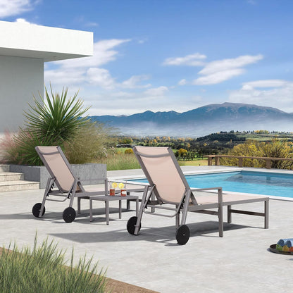 PURPLE LEAF Chaise Lounge Outdoor Set for 2 with Armrest, Khaki | All-aluminum supportive armrests, effortless sitting & standing transitions, stylish design, ultimate outdoor leisure