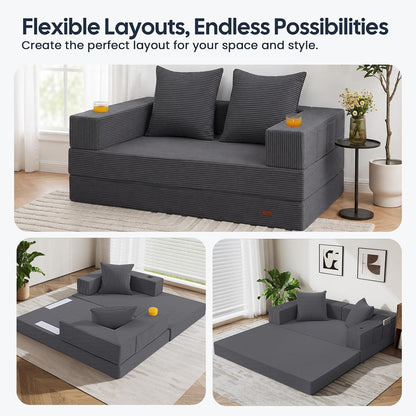 COMAX Futon Sofa Bed, Convertible Sofa Bed, Folding Couches | Low-Profile Small Couch for Living Room, 11.8" H Low Seat 59" Foldable Floor Sofa Lounge Space‑Saving