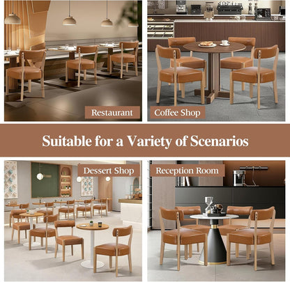 ZJhome Modern Dining Chairs Set of 6– Mid-Century Modern Faux Leather Upholstered Kitchen & Dining Room Chairs with Curved Back, Oversized Rounded Seat, Sturdy Wood Frame, Brown