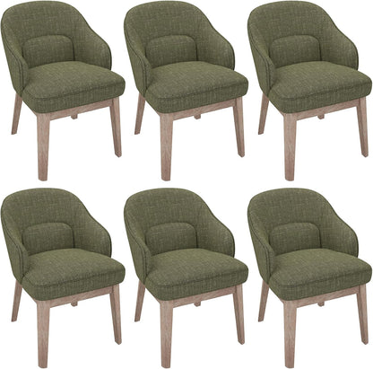 MALOL Dining Chairs Set of 6 with Lumbar Support,Fabric Upholstered Kitchen Chairs with Wooden Legs,Green