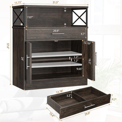Shintenchi Kitchen Storage Cabinet with Adjustable Shelves and Drawers, Modern Buffet Sideboard, Wood Buffet Cabinet with Doors, Floor Cabinet Cupboard for Coffee Bar Living Room, Dark Brown