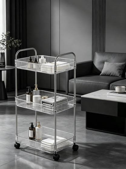 Sooyee Clear 3-Tier Plastic Rolling Utility Cart with Wheels, Multi-Functional Storage Trolley for Office, Living Room, Kitchen, Movable Storage Organizer with Wheels